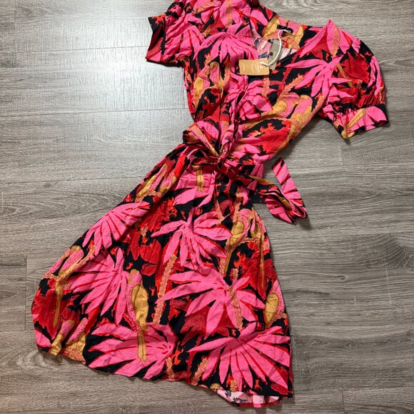 NWT J.Crew Faux‎ Wrap Midi Dress Floral Palm Print Women Size 12 - Picture 2 of 7